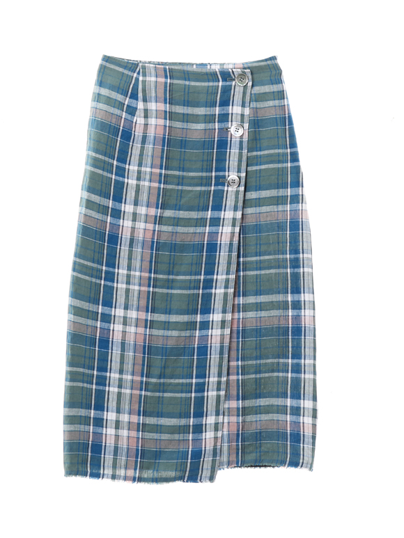 Linen plaid long skirt