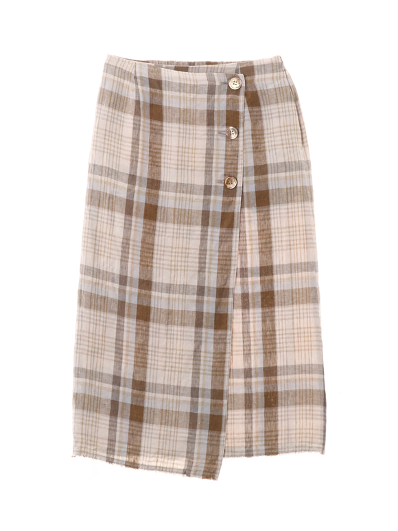 Linen plaid long skirt