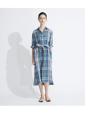 Linen plaid 1/2slv shirt dress 詳細画像