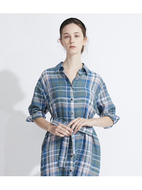 Linen plaid 1/2slv shirt dress 詳細画像