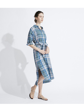 Linen plaid 1/2slv shirt dress 詳細画像