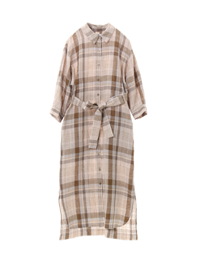 Linen plaid 1/2slv shirt dress 詳細画像