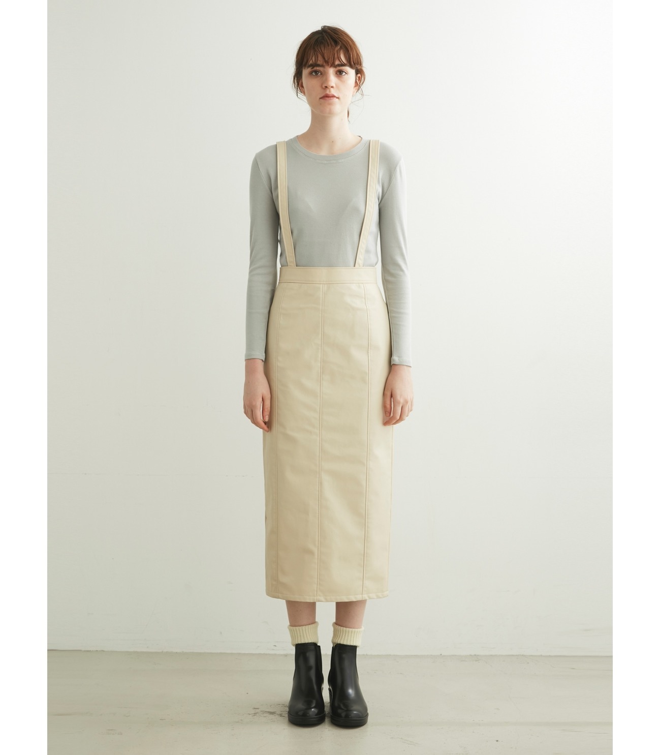Fake leather jumper skirts 詳細画像 beige 1