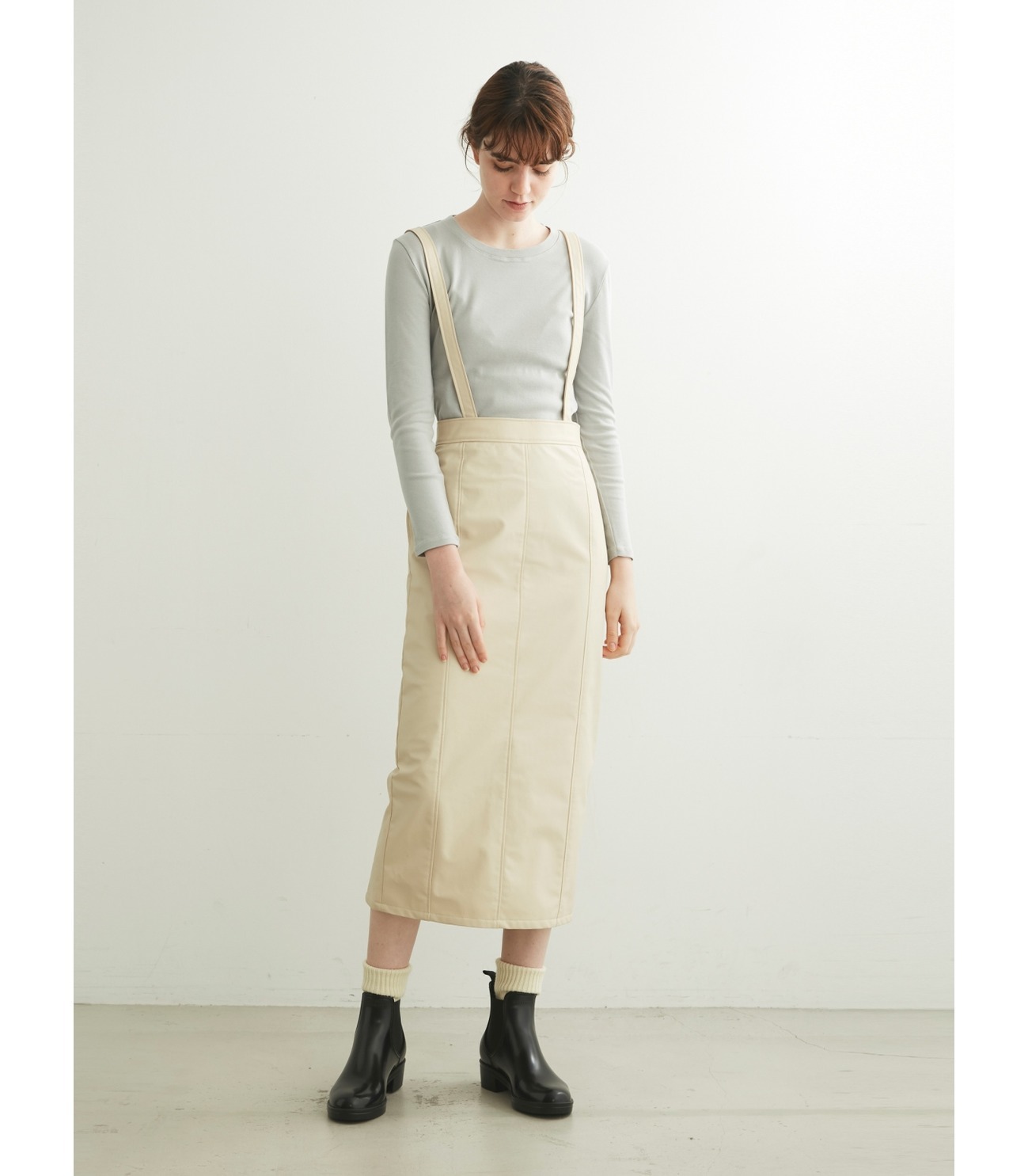 Fake leather jumper skirts 詳細画像 charcoal black 4