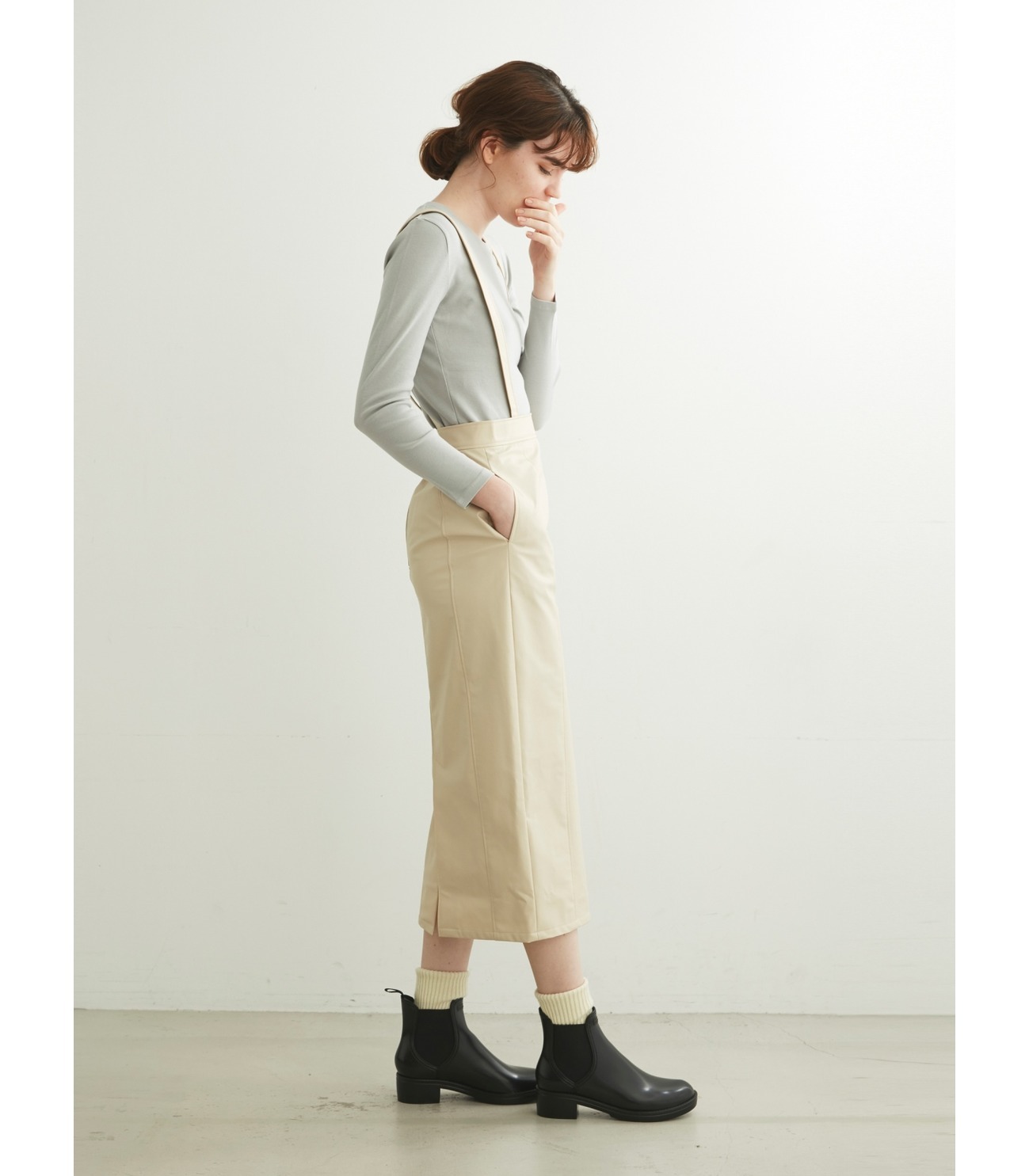 Fake leather jumper skirts 詳細画像 beige 5