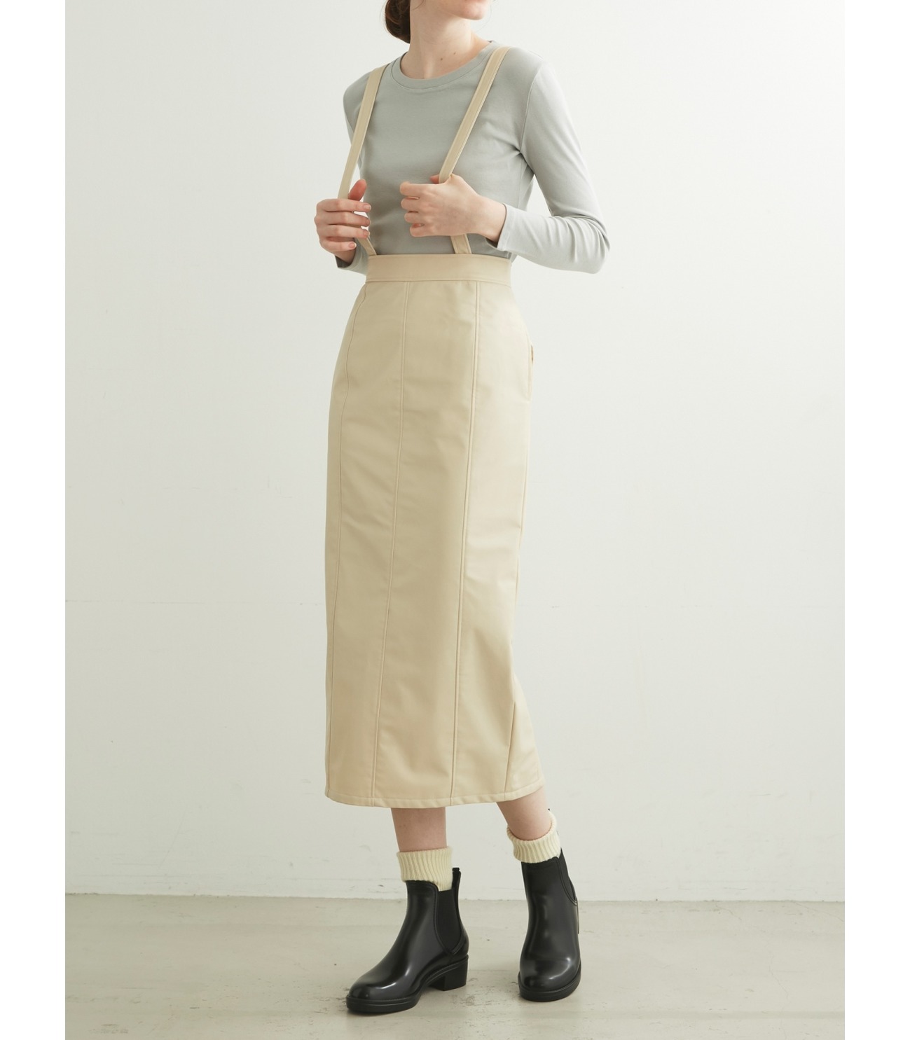 Fake leather jumper skirts 詳細画像 beige 6
