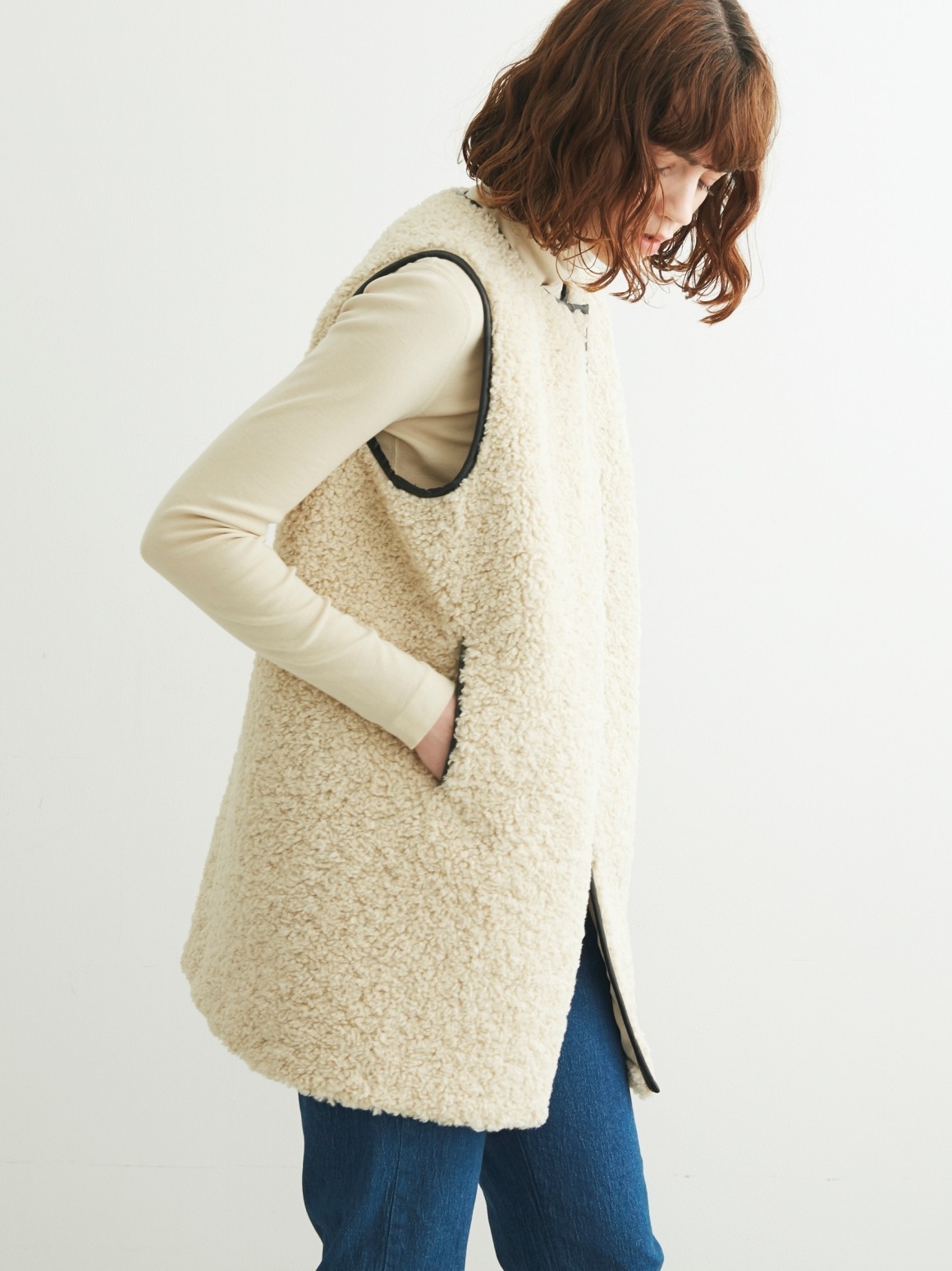 Poodle boa long vest｜スリードッツ オフィシャルオンラインショップ