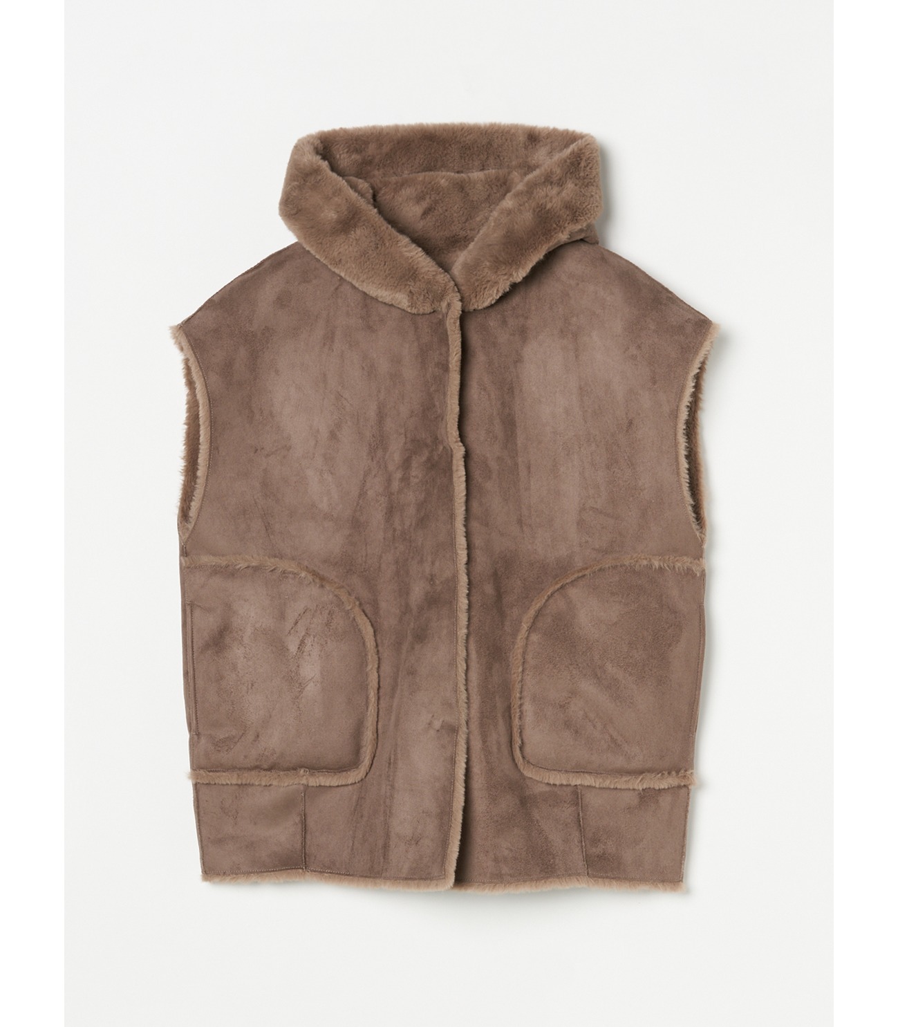 Double face fake fur hooded vest 詳細画像 sepia brown 2