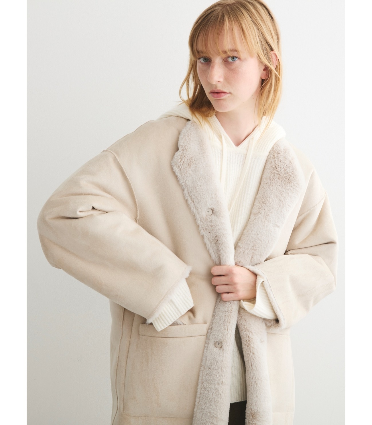 Three Dots 完売品ダブルフェイス フェイクファー リバーシブルコート