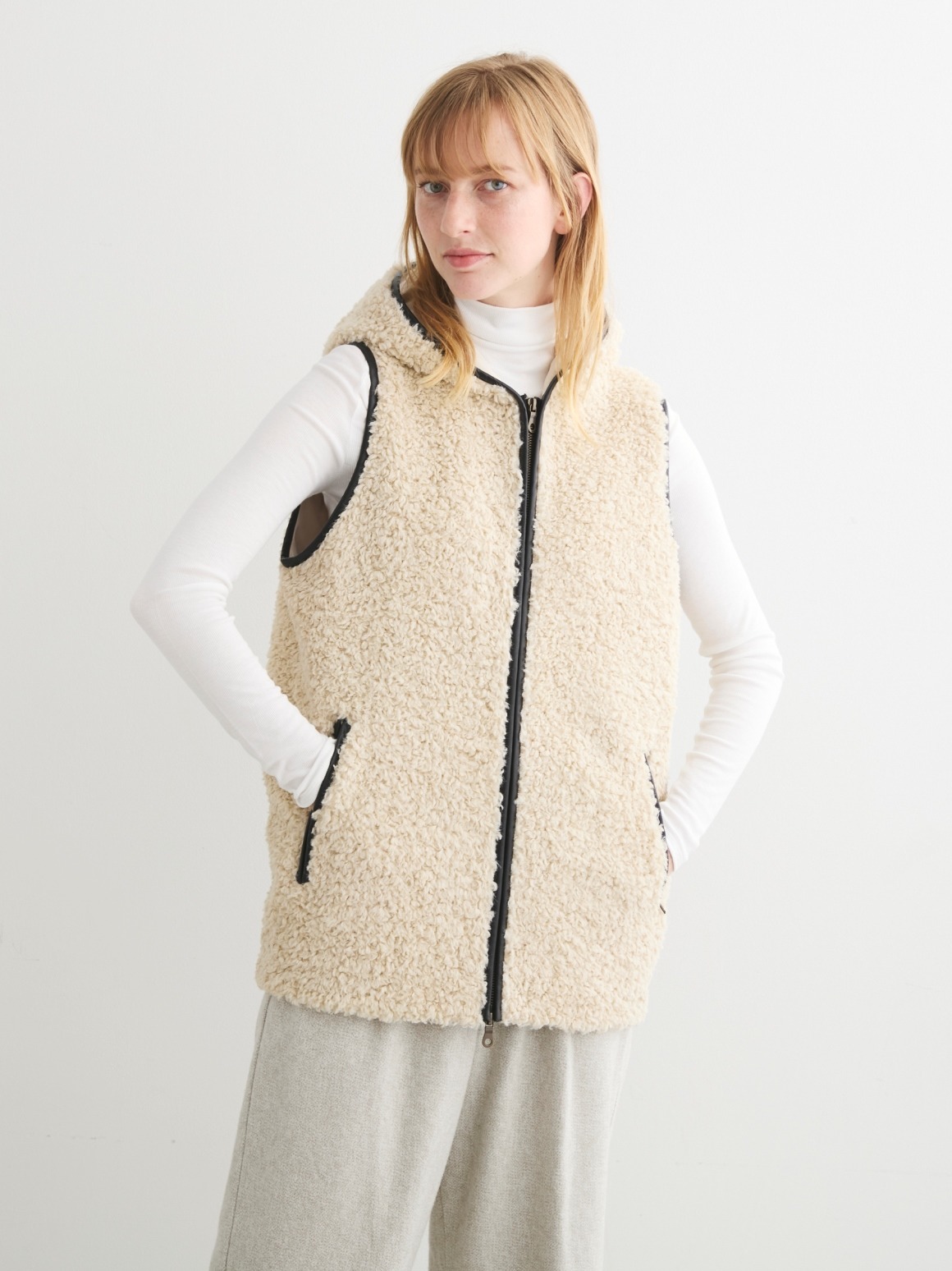 Poodle boa hoody vest｜スリードッツ オフィシャルオンラインショップ