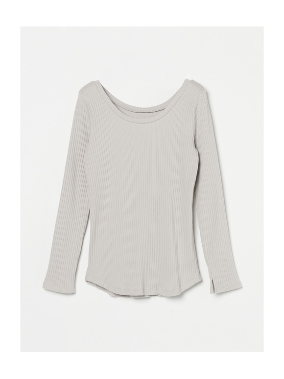 Pleats rib l/s open neck tee