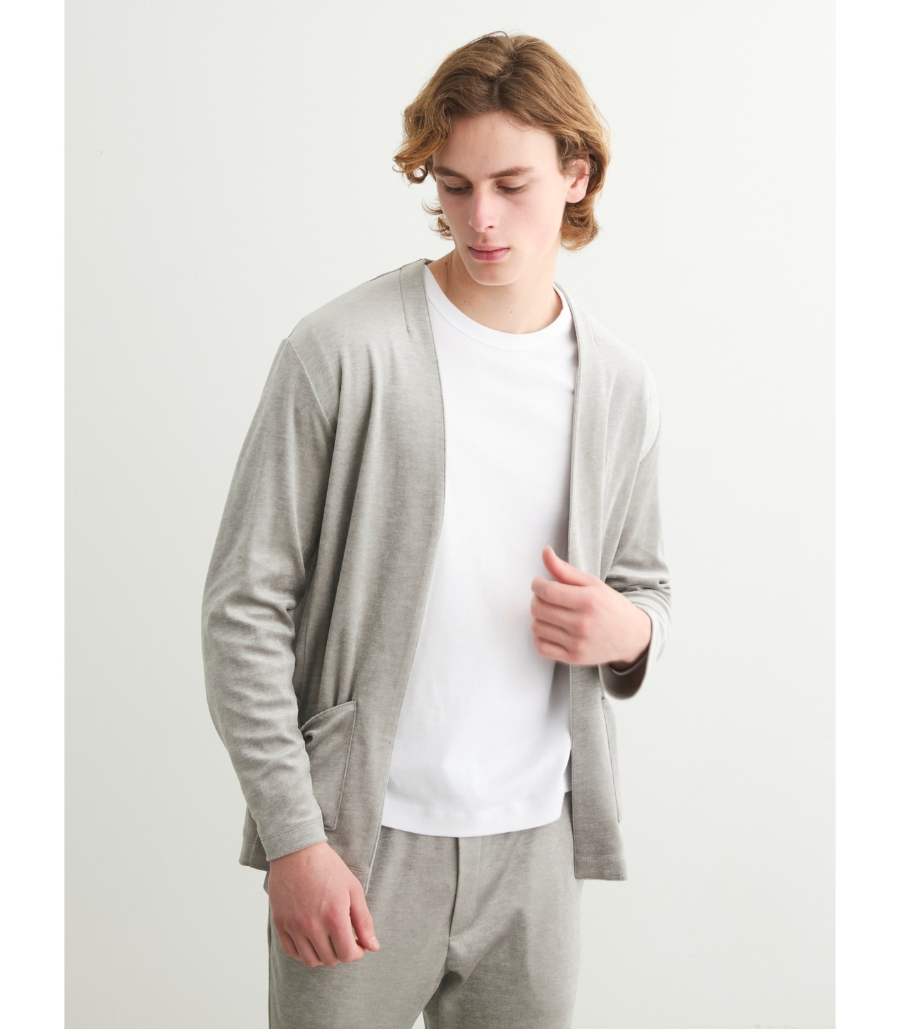 Men's modal wool velor cardigan 詳細画像 grey 7