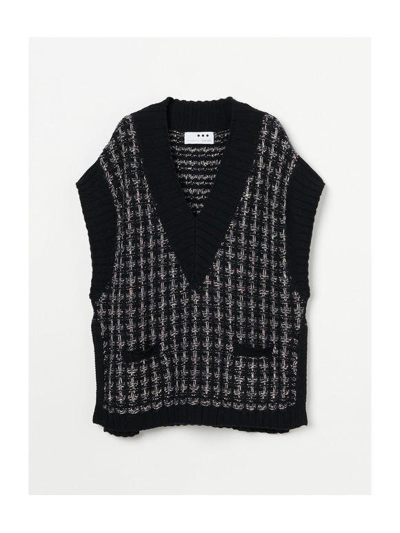Color tweedy sweater loose vest