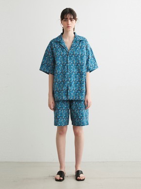 Unisex blue marble open collar shirts 詳細画像