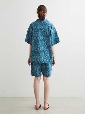 Unisex blue marble open collar shirts 詳細画像