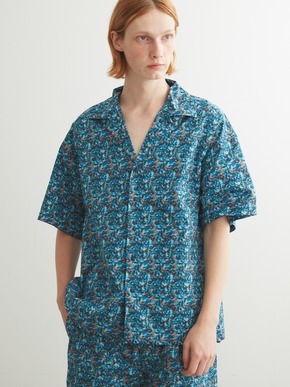 Unisex blue marble open collar shirts 詳細画像