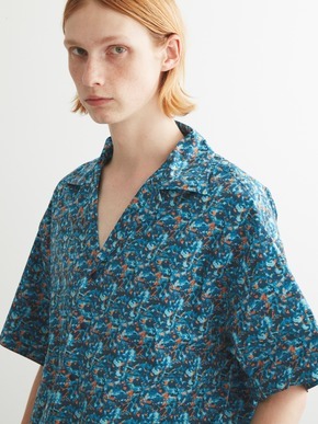 Unisex blue marble open collar shirts 詳細画像