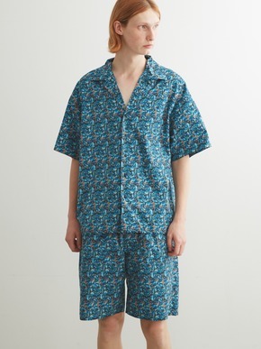 Unisex blue marble open collar shirts 詳細画像
