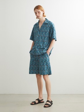 Unisex blue marble open collar shirts 詳細画像