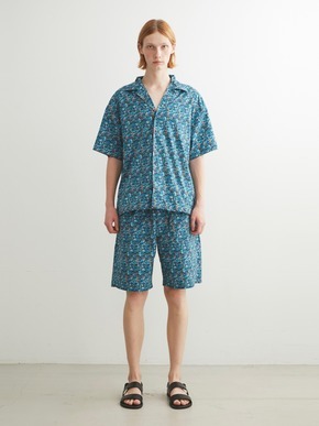 Unisex blue marble open collar shirts 詳細画像
