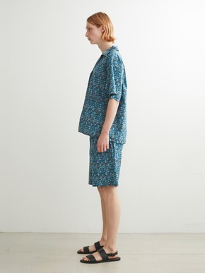 Unisex blue marble open collar shirts 詳細画像