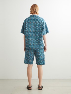 Unisex blue marble open collar shirts 詳細画像