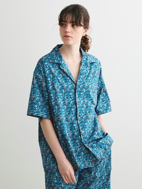 Unisex blue marble open collar shirts 詳細画像