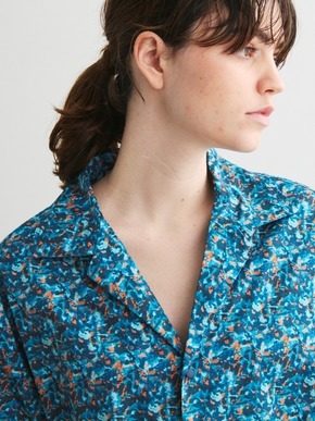 Unisex blue marble open collar shirts 詳細画像