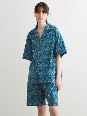 Unisex blue marble open collar shirts 詳細画像