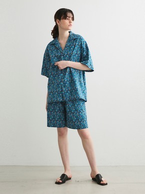 Unisex blue marble open collar shirts 詳細画像