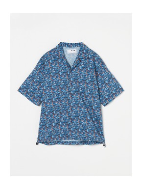 Unisex blue marble open collar shirts 詳細画像