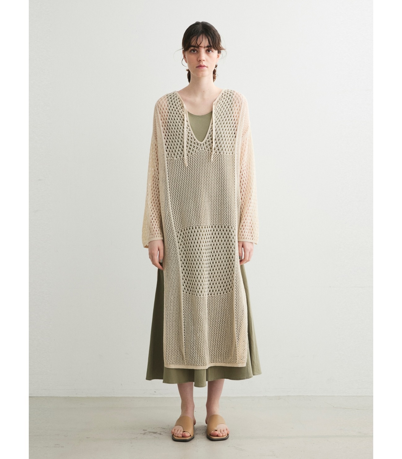 Cotton linen mesh l/s dress 詳細画像 charcoal 10