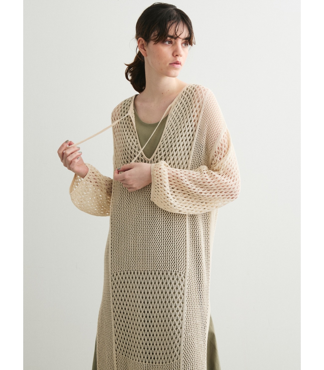 Cotton linen mesh l/s dress 詳細画像 off white 6