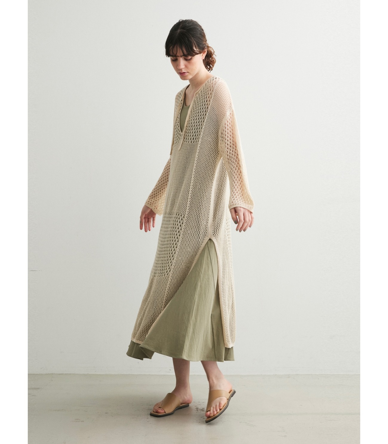 Cotton linen mesh l/s dress 詳細画像 off white 9