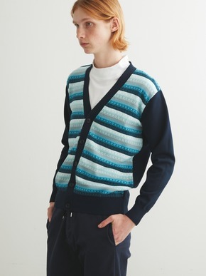 Men's 12G jacquard l/s v cardigan 詳細画像