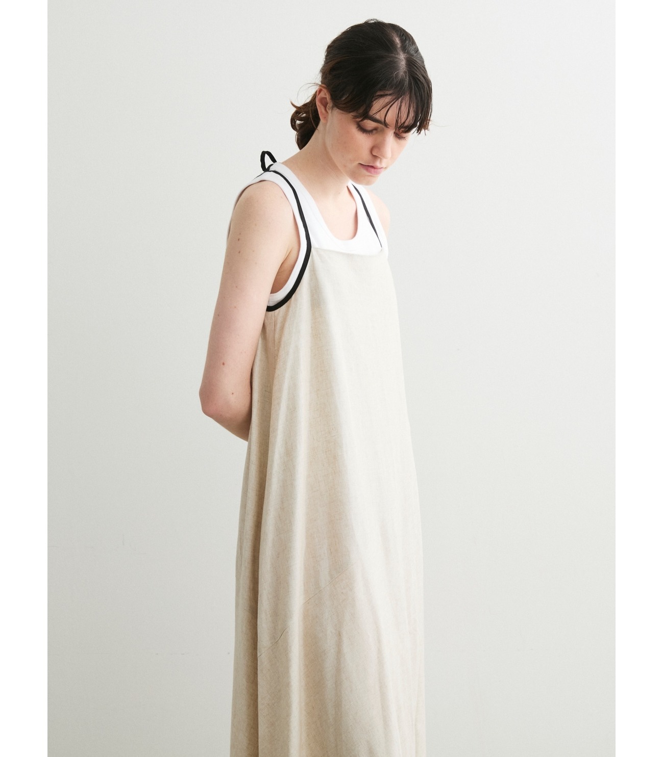 Linen rayon apron dress 詳細画像 black 7