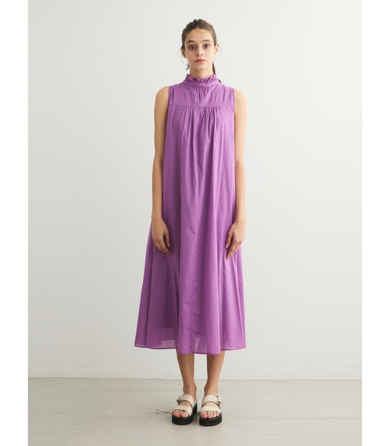 Cotton loan ruffle neck dress 詳細画像 purple 10
