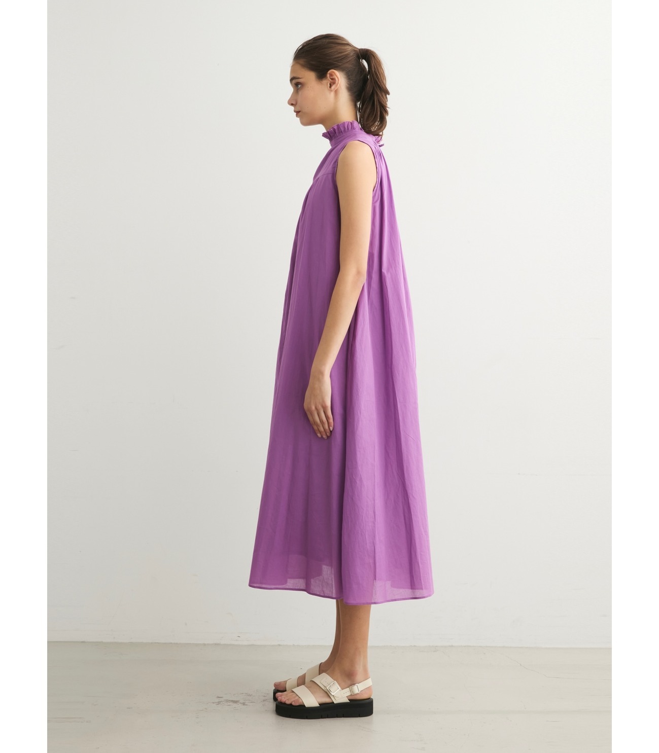 Cotton loan ruffle neck dress 詳細画像 purple 11