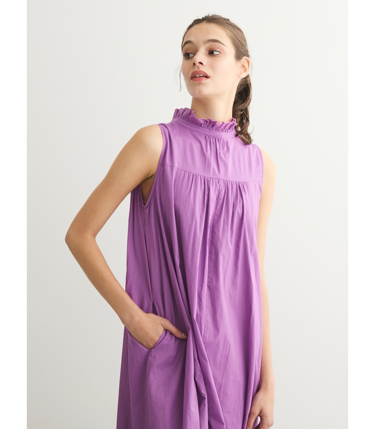 Cotton loan ruffle neck dress 詳細画像 purple 6