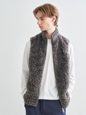 Men's upcycle eco fur zip vest 詳細画像