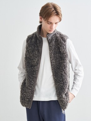 Men's upcycle eco fur zip vest 詳細画像