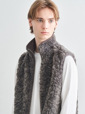 Men's upcycle eco fur zip vest 詳細画像