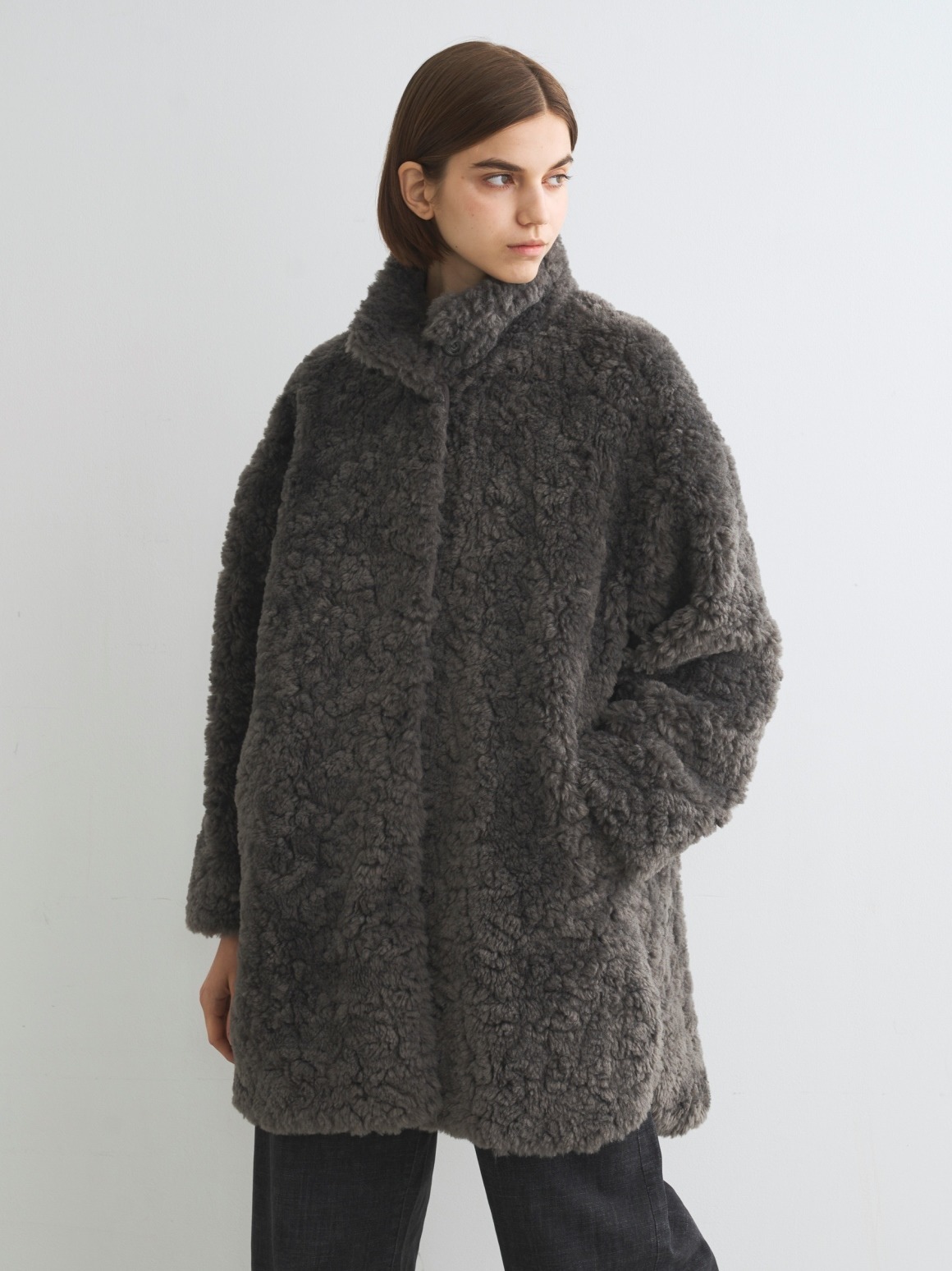 Upcycled eco fur middle coat|スリードッツ オフィシャルオンライン