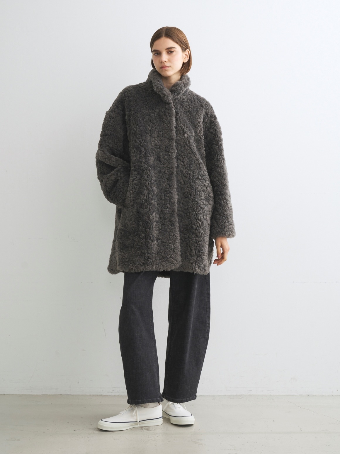 Upcycled eco fur middle coat|スリードッツ オフィシャルオンライン
