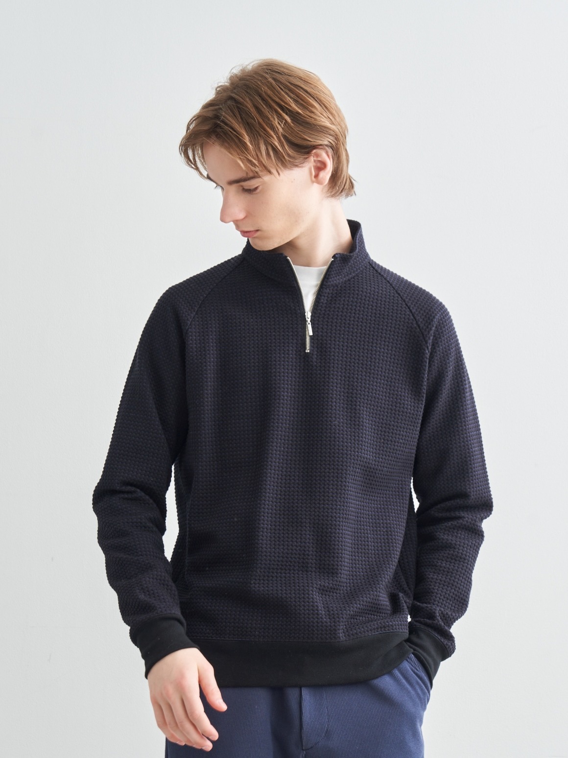 Men's waffle harf zip pull over|スリードッツ オフィシャル