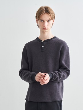 Men's wool waffle l/s henley neck 詳細画像