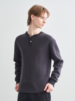 Men's wool waffle l/s henley neck 詳細画像