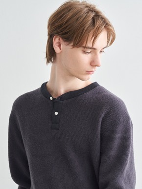 Men's wool waffle l/s henley neck 詳細画像