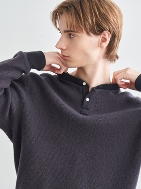 Men's wool waffle l/s henley neck 詳細画像