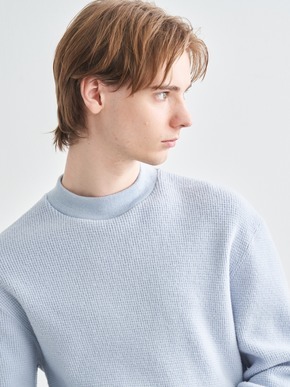 Men's wool waffle l/s mock neck 詳細画像